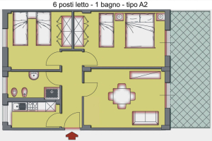 A. 3-room flat with 1 bathroom for max 6 people